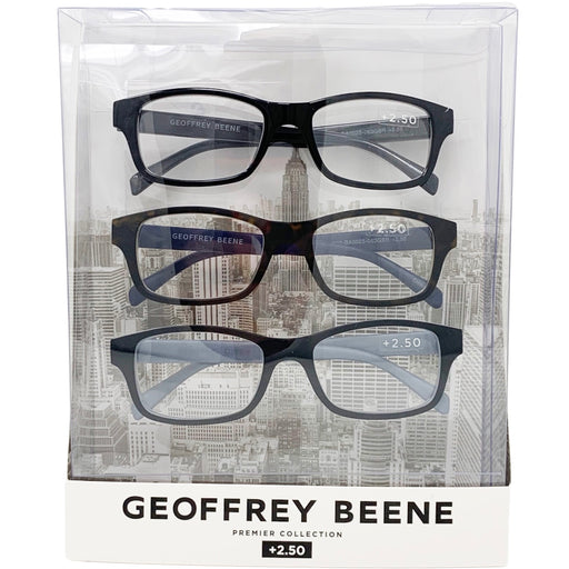 Geoffrey Beene Reading Glasses 3 Pack | Small Square Shape | Available Power (+2.50) - Get Free Lenses