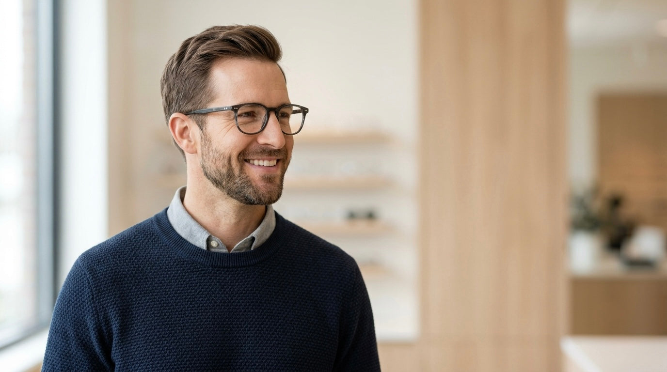 Professional optician replacing prescription lenses in existing eyeglass frames at Zac's Optical