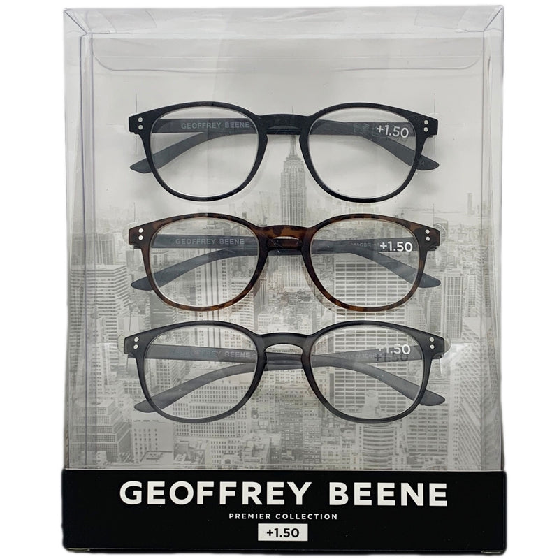 Geoffrey Beene Reading Glasses 3 Pack | Round Shape | Available Powers (+1.50) (+2.00) - Get Free Lenses