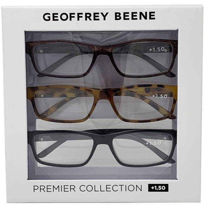 Geoffrey Beene Reading Glasses 3 Pack | Rectangle Shape | Available Powers +1.50 - Get Free Lenses