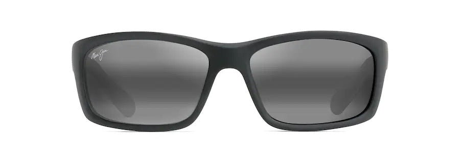 KANAIO COAST Matte Soft Black with White and Blue Polarized Wrap Sunglasses