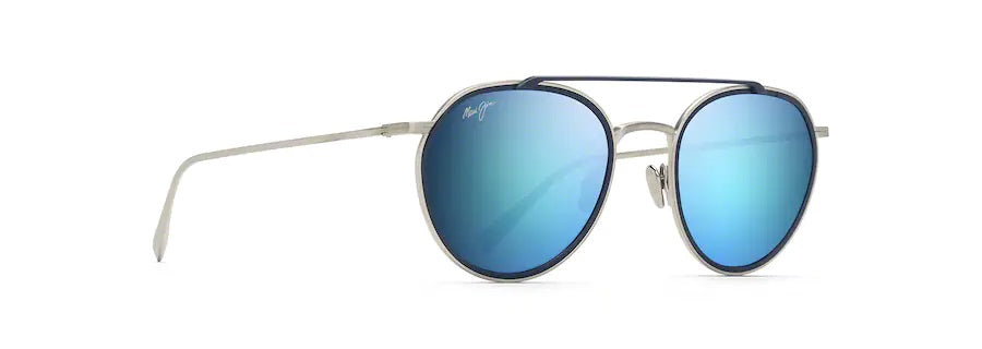 BOWLINE Silver Matte with Dark Navy Rim Polarized Fashion Sunglasses