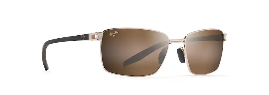 COVE PARK Gold with Black Temples and Brown Rubber Polarized Rectangular Sunglasses
