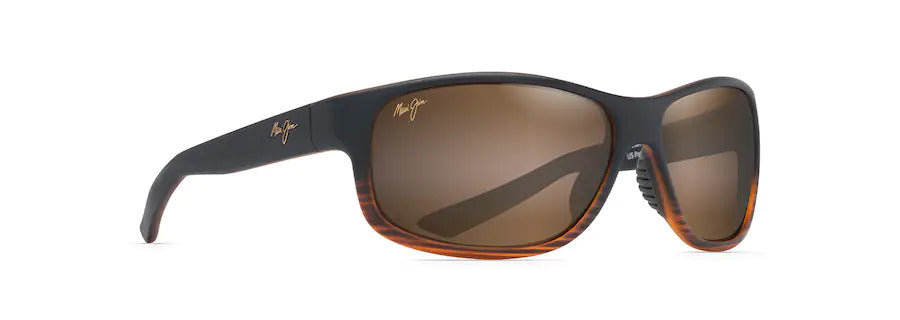 Kaiwi Channel Dark Brown Stripe Polarized Wrap Sunglasses
