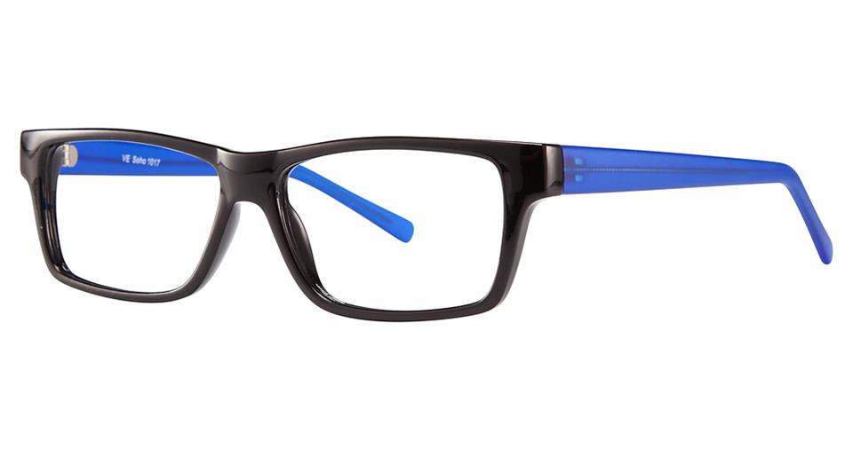Blue Light Block Eyeglasses - SOHO 1017 Matt Black with Blue Temples