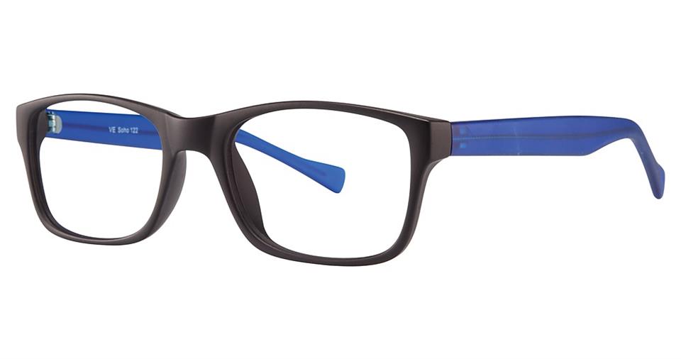 Blue Light Block Eyeglasses - SOHO 0122 Matt Black with Matt Blue Temples